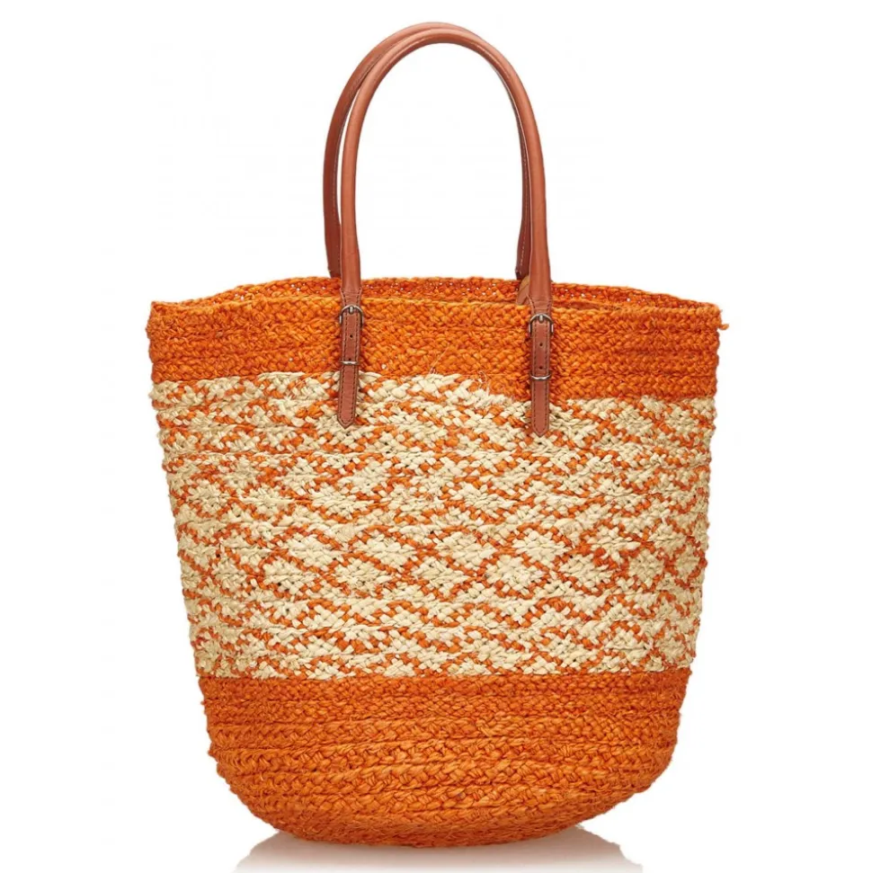 Balenciaga Vintage - Motocross Classic Panier Basket Bag - Orange White - Leather and Straw Handbag - Luxury High Quality - Avvenice