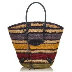 Balenciaga Vintage - Motocross Classic Panier Basket Bag - Brown Beige - Leather and Straw Handbag - Luxury High Quality - Avvenice