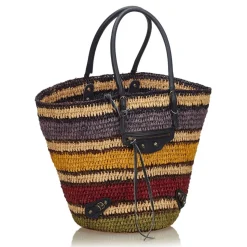 Balenciaga Vintage - Motocross Classic Panier Basket Bag - Brown Beige - Leather and Straw Handbag - Luxury High Quality - Avvenice