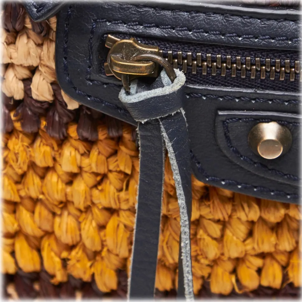 Balenciaga Vintage - Motocross Classic Panier Basket Bag - Brown Beige - Leather and Straw Handbag - Luxury High Quality - Avvenice