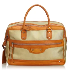 Balenciaga Vintage - Nylon Travel Bag - Brown Beige - Leather and Canvas Handbag - Luxury High Quality - Avvenice
