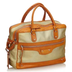 Balenciaga Vintage - Nylon Travel Bag - Brown Beige - Leather and Canvas Handbag - Luxury High Quality - Avvenice