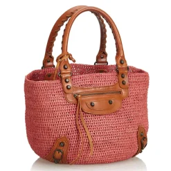 Balenciaga Vintage - Raffia Motocross Classic Bag - Brown Red - Leather and Straw Handbag - Luxury High Quality - Avvenice