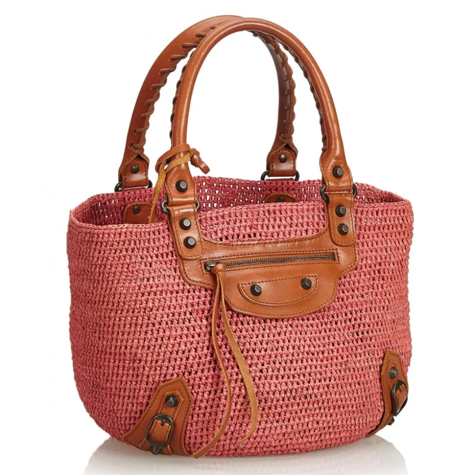 Balenciaga Vintage - Raffia Motocross Classic Bag - Brown Red - Leather and Straw Handbag - Luxury High Quality - Avvenice