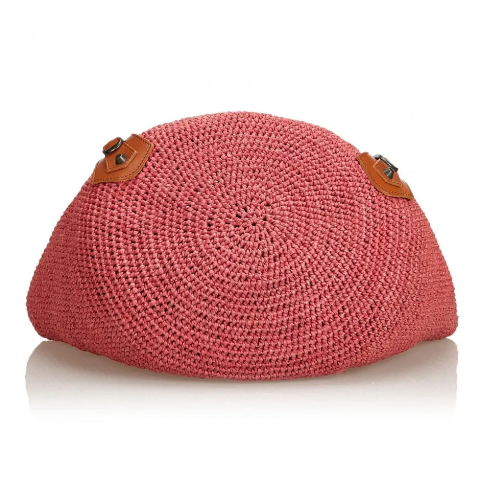 Balenciaga Vintage - Raffia Motocross Classic Bag - Brown Red - Leather and Straw Handbag - Luxury High Quality - Avvenice