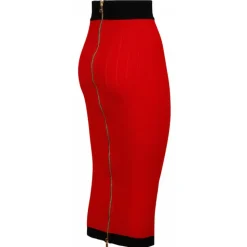 Balmain - Buttoned Knit Midi Skirt - Red Black - Balmain Exclusive Luxury Collection - Avvenice