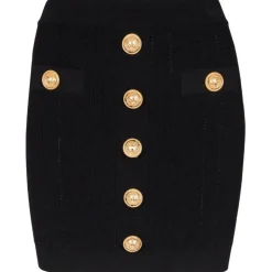 Balmain - Buttoned Knit Short Skirt - Black - Balmain Exclusive Luxury Collection - Avvenice
