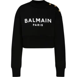 Balmain - Cotton Logo Print Cropped Sweatshirt - Black - Balmain Exclusive Luxury Collection - Avvenice