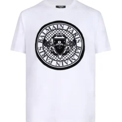 Balmain - Flocked Coin T-Shirt - White - Balmain Exclusive Luxury Collection - Avvenice