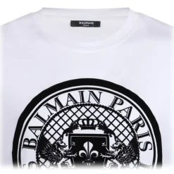 Balmain - Flocked Coin T-Shirt - White - Balmain Exclusive Luxury Collection - Avvenice