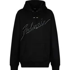 Balmain - Flocked Logo Hoodie - Black - Balmain Exclusive Luxury Collection - Avvenice