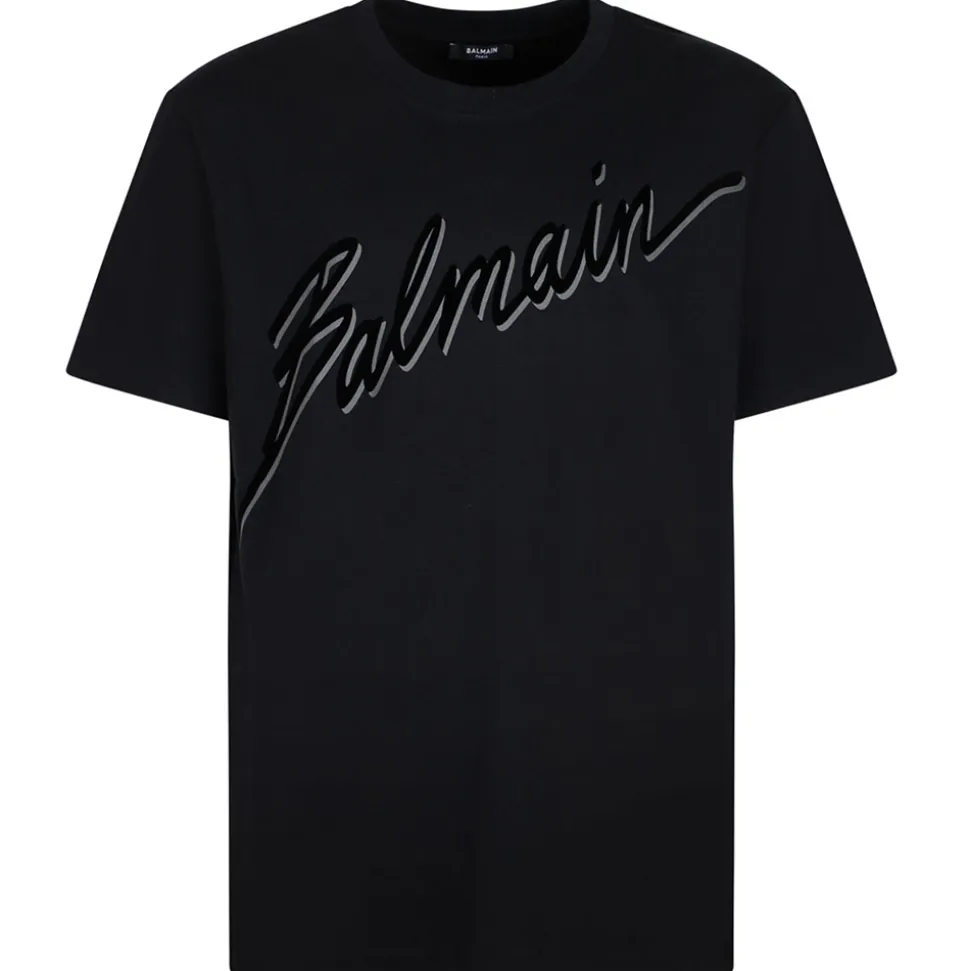 Balmain - Flocked Logo T-Shirt - Black - Balmain Exclusive Luxury Collection - Avvenice