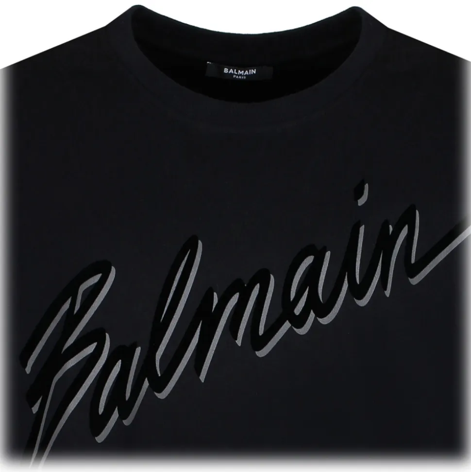 Balmain - Flocked Logo T-Shirt - Black - Balmain Exclusive Luxury Collection - Avvenice