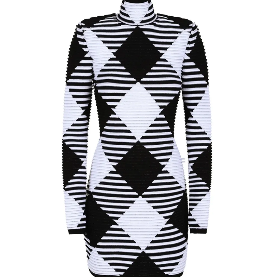 Balmain - Gingham Knit Mini Dress - Black White - Balmain Exclusive Luxury Collection - Avvenice