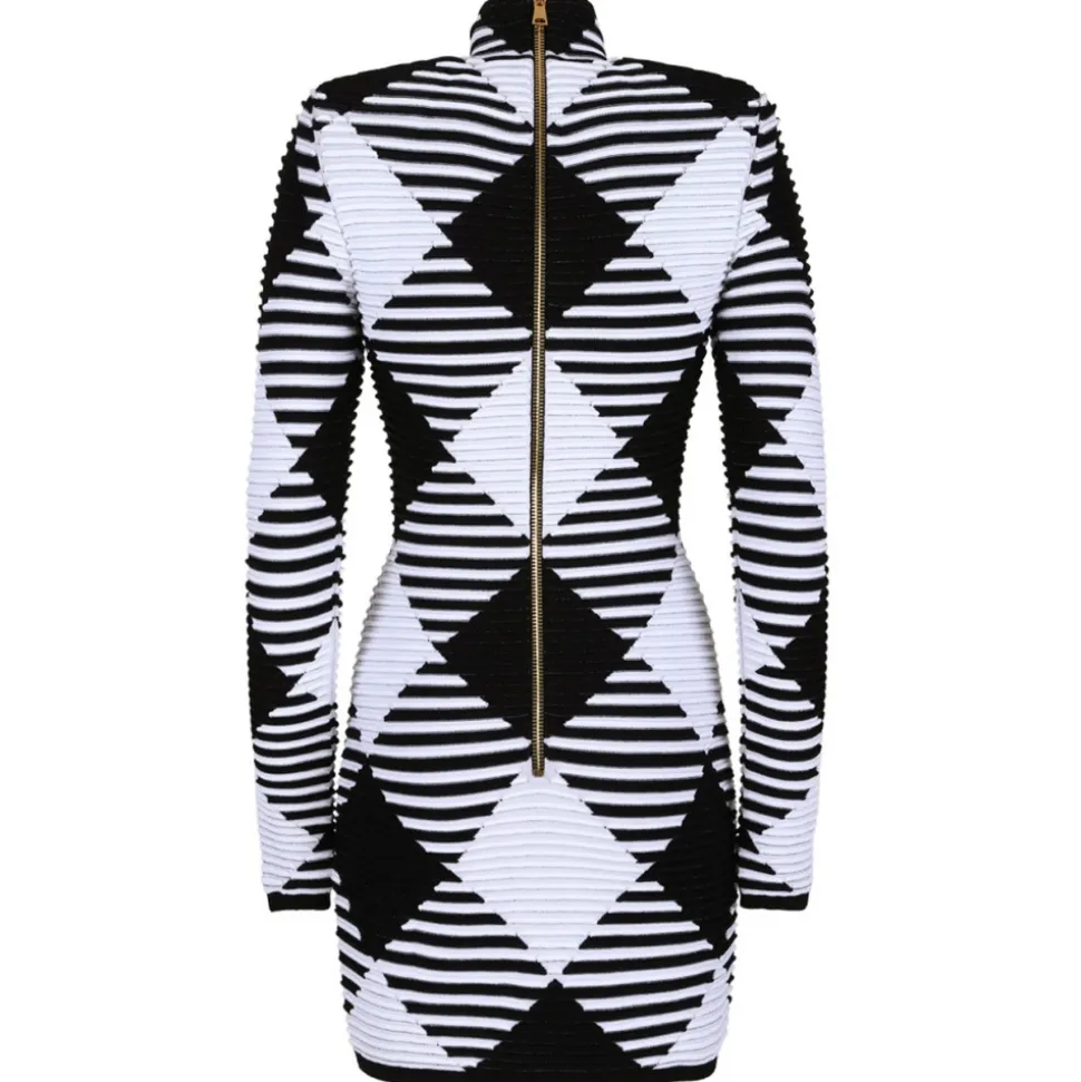 Balmain - Gingham Knit Mini Dress - Black White - Balmain Exclusive Luxury Collection - Avvenice