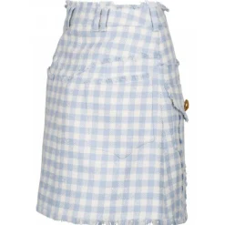 Balmain - Gingham Tweed A-Line Skirt - Blue - Balmain Exclusive Luxury Collection - Avvenice