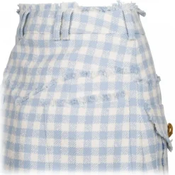 Balmain - Gingham Tweed A-Line Skirt - Blue - Balmain Exclusive Luxury Collection - Avvenice