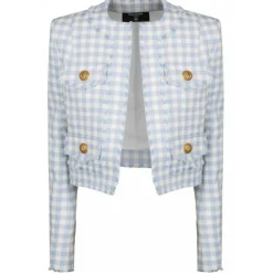 Balmain - Gingham Tweed Jacket - Blue - Balmain Exclusive Luxury Collection - Avvenice