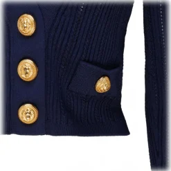 Balmain - Knitted Construction Cropped Cardigan - Navy Blue - Balmain Exclusive Luxury Collection - Avvenice