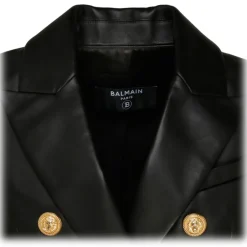 Balmain - Leather Double Breasted Blazer Jacket - Black - Balmain Exclusive Luxury Collection - Avvenice