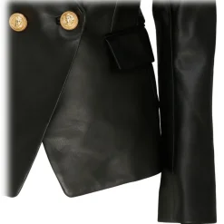 Balmain - Leather Double Breasted Blazer Jacket - Black - Balmain Exclusive Luxury Collection - Avvenice