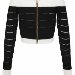 Balmain - Off Shoulder Top - Black White - Balmain Exclusive Luxury Collection - Avvenice