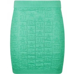 Balmain - Openwork Monogram Knit Skirt - Light Green - Balmain Exclusive Luxury Collection - Avvenice