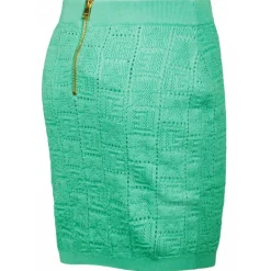 Balmain - Openwork Monogram Knit Skirt - Light Green - Balmain Exclusive Luxury Collection - Avvenice