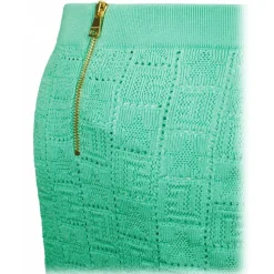 Balmain - Openwork Monogram Knit Skirt - Light Green - Balmain Exclusive Luxury Collection - Avvenice