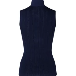 Balmain - Pointelle Knit High Neck Top - Navy Blue - Balmain Exclusive Luxury Collection - Avvenice
