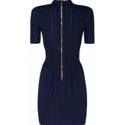 Balmain - Ribbed Knit Mini Dress - Navy Blue - Balmain Exclusive Luxury Collection - Avvenice
