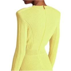 Balmain - Short Knitted Dress with Golden Buttons - Yellow - Exclusive Luxury Collection - Avvenice