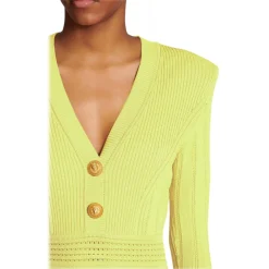 Balmain - Short Knitted Dress with Golden Buttons - Yellow - Exclusive Luxury Collection - Avvenice