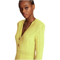 Balmain - Short Knitted Dress with Golden Buttons - Yellow - Exclusive Luxury Collection - Avvenice