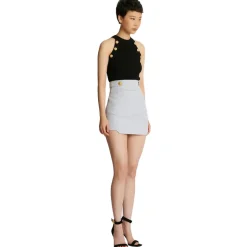 Balmain - Short Wool Skirt with Golden Buttons - Blue - Exclusive Luxury Collection - Avvenice