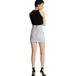 Balmain - Short Wool Skirt with Golden Buttons - Blue - Exclusive Luxury Collection - Avvenice