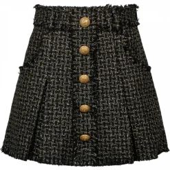 Balmain - Tweed Pleated Mini Skirt - Black Gold - Balmain Exclusive Luxury Collection - Avvenice