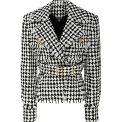 Balmain - Virgin Wool Tweed Belted Jacket - Black White - Balmain Exclusive Luxury Collection - Avvenice