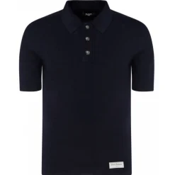 Balmain - Wool Logo Patch Polo Shirt - Navy Blue - Balmain Exclusive Luxury Collection - Avvenice