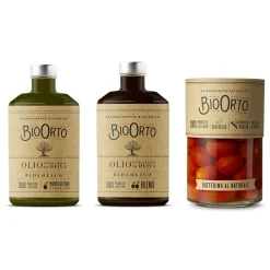 BioOrto - Medium Mixed Organic Kit - Blend Peranzana Ogliarola Bio Olive Oil - Bio Datterino Tomatoes "Al Naturale" - Organic - Avvenice