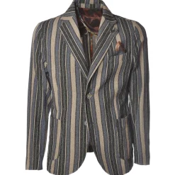 BoB Company - Single-Breasted Jacket in Pinstripe Pattern - Blue/Beige - Jacket - Made in Italy - Luxury Exclusive Collection - Avvenice