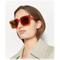 Bottega Veneta - Acetate Square Oversize Sunglasses - Orange - Sunglasses - Bottega Veneta Eyewear - Avvenice