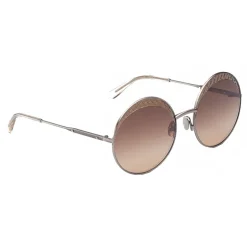 Bottega Veneta - Cross Metal Round Sunglasses - Silver Brown - Sunglasses - Bottega Veneta Eyewear - Avvenice