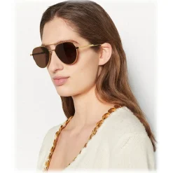 Bottega Veneta - Metal Aviator Sunglasses - Gold Brown - Sunglasses - Bottega Veneta Eyewear - Avvenice
