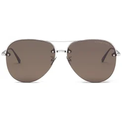 Bottega Veneta - Metal Aviator Sunglasses - Silver Brown - Sunglasses - Bottega Veneta Eyewear - Avvenice