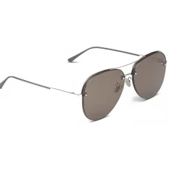 Bottega Veneta - Metal Aviator Sunglasses - Silver Brown - Sunglasses - Bottega Veneta Eyewear - Avvenice