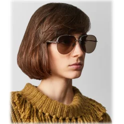 Bottega Veneta - Metal Aviator Sunglasses - Silver Brown - Sunglasses - Bottega Veneta Eyewear - Avvenice