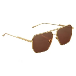 Bottega Veneta - Metal Aviator Sunglasses - Gold Light Brown - Sunglasses - Bottega Veneta Eyewear - Avvenice