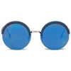 Bottega Veneta - Metal Gold and Leather Round Oversize Sunglasses - Gold Blue - Sunglasses - Bottega Veneta Eyewear - Avvenice