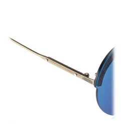 Bottega Veneta - Metal Gold and Leather Round Oversize Sunglasses - Gold Blue - Sunglasses - Bottega Veneta Eyewear - Avvenice